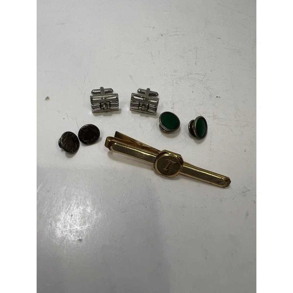 Lot of Vintage Men's Costume Jewelry Cufflinks Tie Clips & Tie Tacks Mid Century
